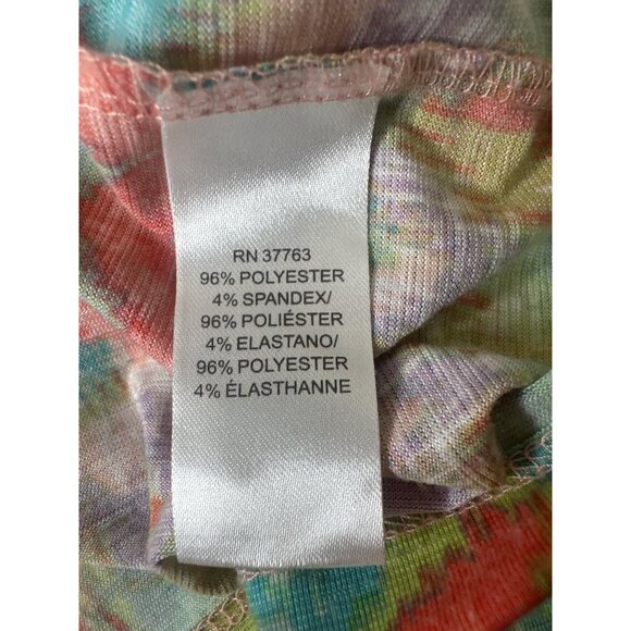 Rafaella Womens Large Shirt Coral Orange Green Cowl Neck Short Sleeve Boho Top - Picture 5 of 7